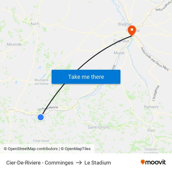 Cier-De-Riviere - Comminges to Le Stadium map