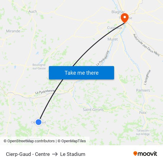 Cierp-Gaud - Centre to Le Stadium map