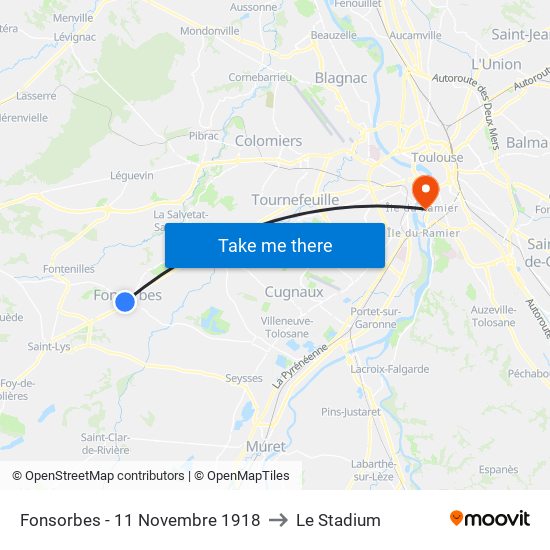 Fonsorbes - 11 Novembre 1918 to Le Stadium map