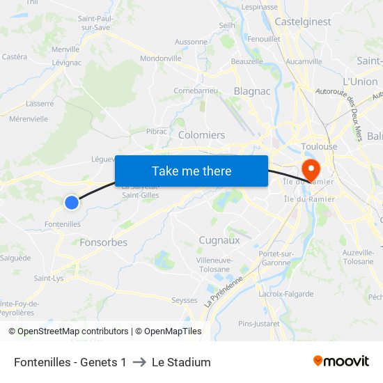 Fontenilles - Genets 1 to Le Stadium map