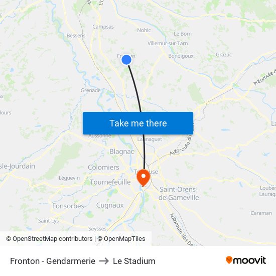 Fronton - Gendarmerie to Le Stadium map
