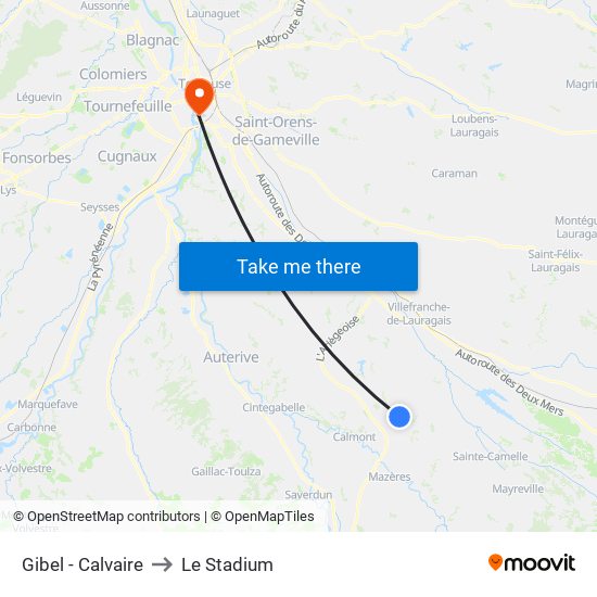 Gibel - Calvaire to Le Stadium map