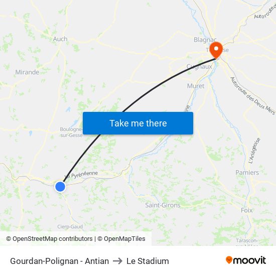 Gourdan-Polignan - Antian to Le Stadium map