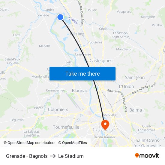 Grenade - Bagnols to Le Stadium map