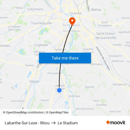 Labarthe-Sur-Leze - Ritou to Le Stadium map