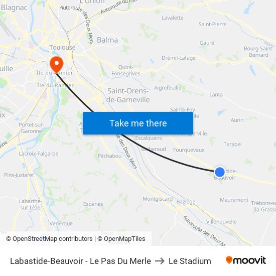 Labastide-Beauvoir - Le Pas Du Merle to Le Stadium map