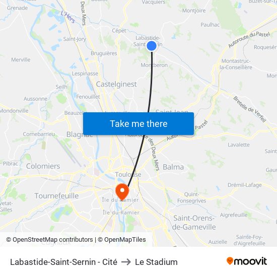 Labastide-Saint-Sernin - Cité to Le Stadium map