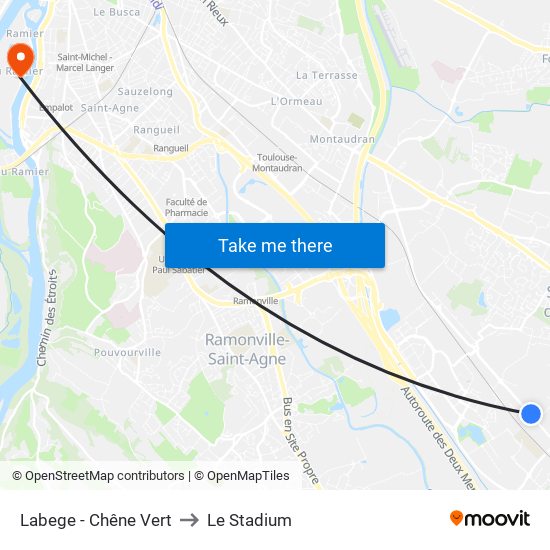 Labege - Chêne Vert to Le Stadium map