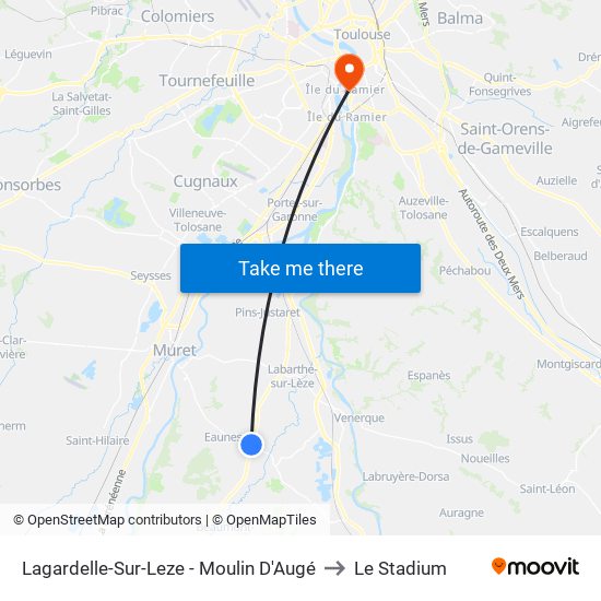 Lagardelle-Sur-Leze - Moulin D'Augé to Le Stadium map