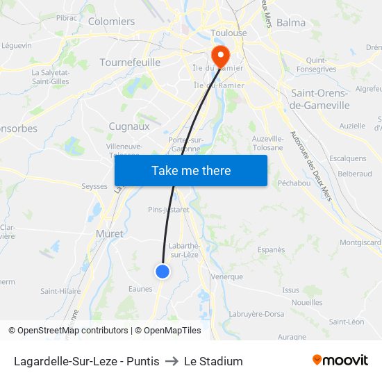 Lagardelle-Sur-Leze - Puntis to Le Stadium map