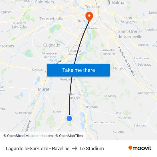 Lagardelle-Sur-Leze - Ravelins to Le Stadium map