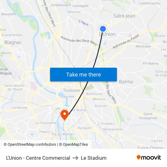 L'Union - Centre Commercial to Le Stadium map