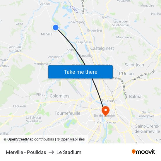 Merville - Poulidas to Le Stadium map