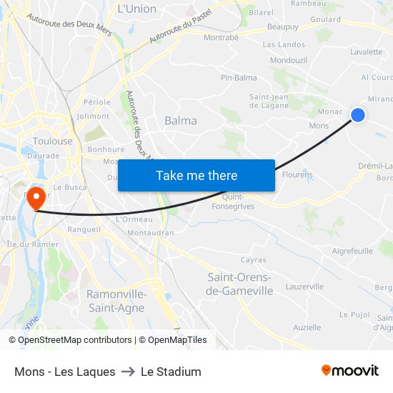 Mons - Les Laques to Le Stadium map
