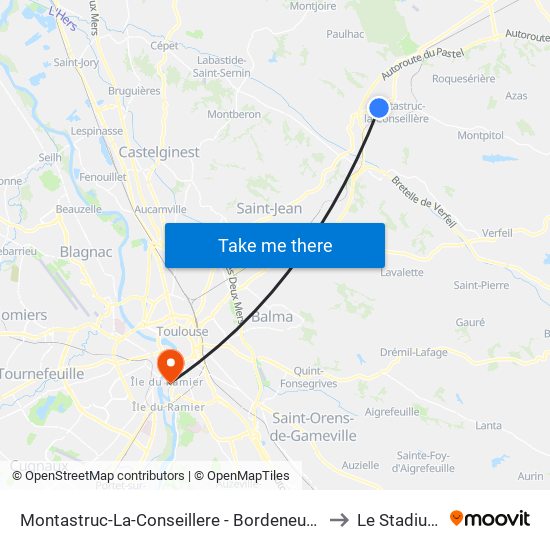 Montastruc-La-Conseillere - Bordeneuve to Le Stadium map