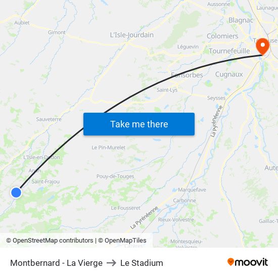 Montbernard - La Vierge to Le Stadium map