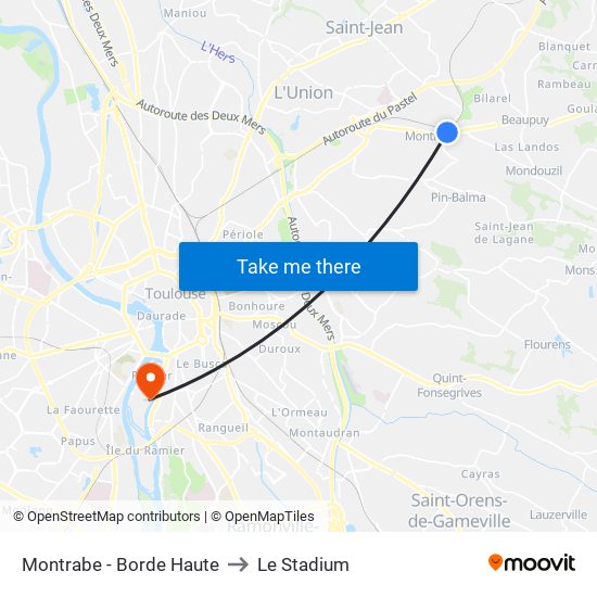 Montrabe - Borde Haute to Le Stadium map