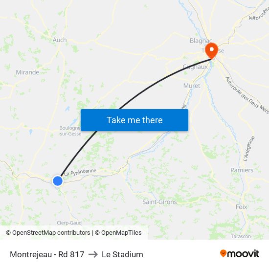 Montrejeau - Rd 817 to Le Stadium map