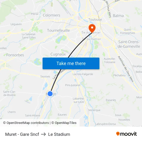 Muret - Gare Sncf to Le Stadium map