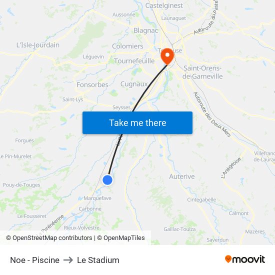 Noe - Piscine to Le Stadium map