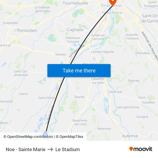 Noe - Sainte Marie to Le Stadium map