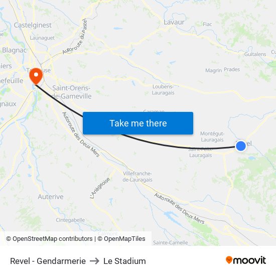 Revel - Gendarmerie to Le Stadium map