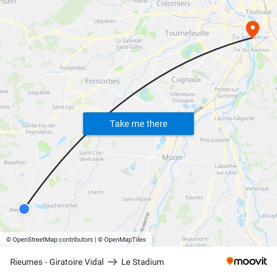 Rieumes - Giratoire Vidal to Le Stadium map