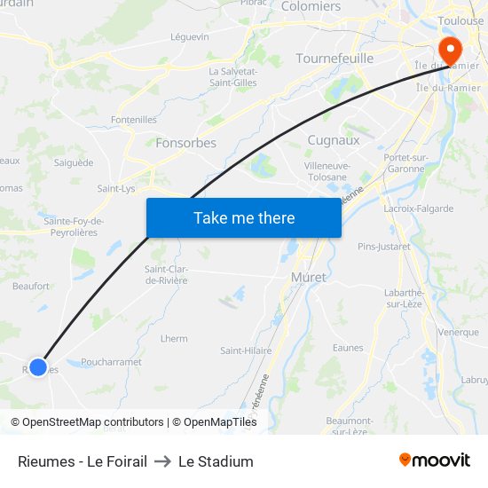 Rieumes - Le Foirail to Le Stadium map