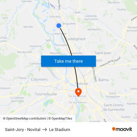 Saint-Jory - Novital to Le Stadium map
