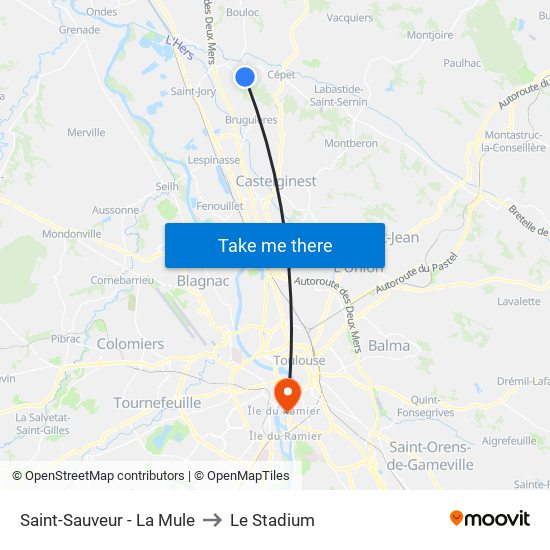 Saint-Sauveur - La Mule to Le Stadium map