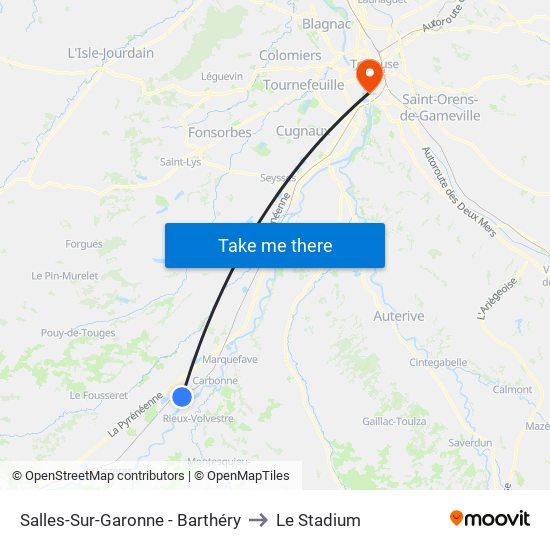 Salles-Sur-Garonne - Barthéry to Le Stadium map