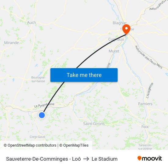 Sauveterre-De-Comminges - Loô to Le Stadium map