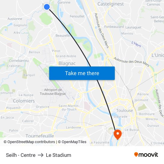 Seilh - Centre to Le Stadium map