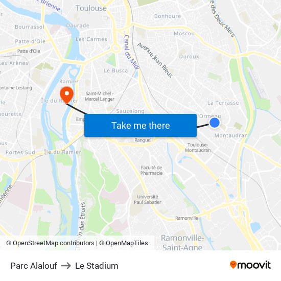 Parc Alalouf to Le Stadium map
