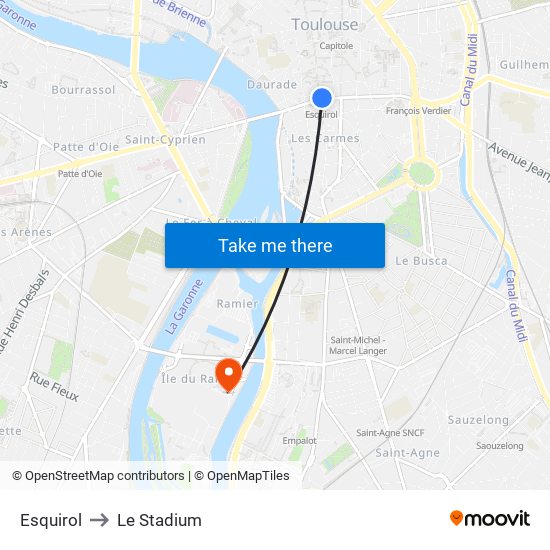 Esquirol to Le Stadium map