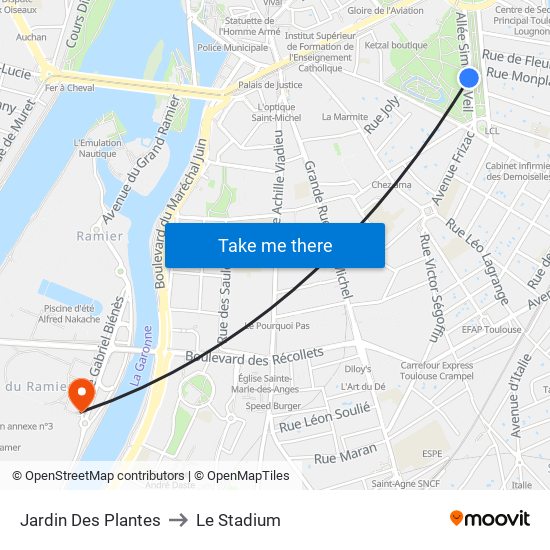 Jardin Des Plantes to Le Stadium map