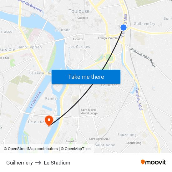 Guilhemery to Le Stadium map
