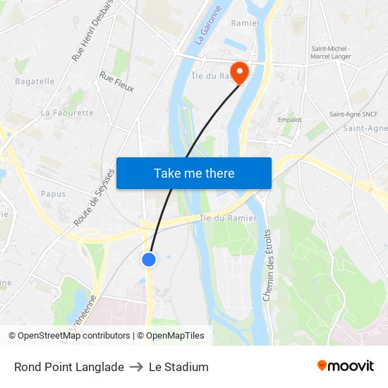 Rond Point Langlade to Le Stadium map