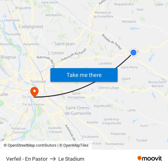 Verfeil - En Pastor to Le Stadium map