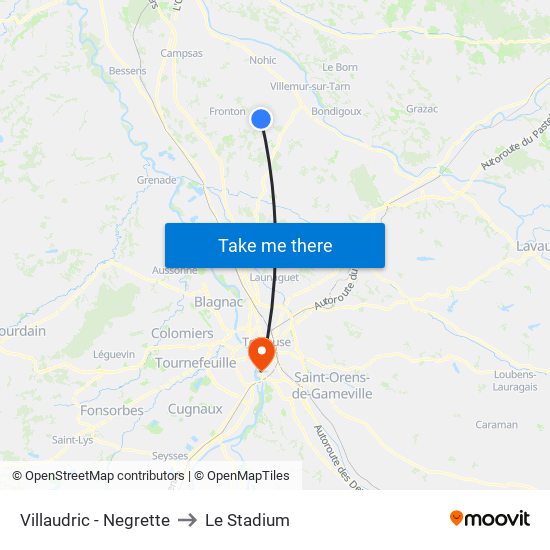 Villaudric - Negrette to Le Stadium map