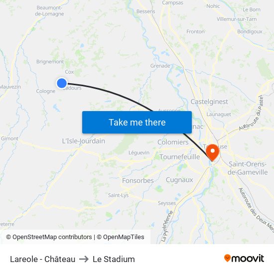 Lareole - Château to Le Stadium map