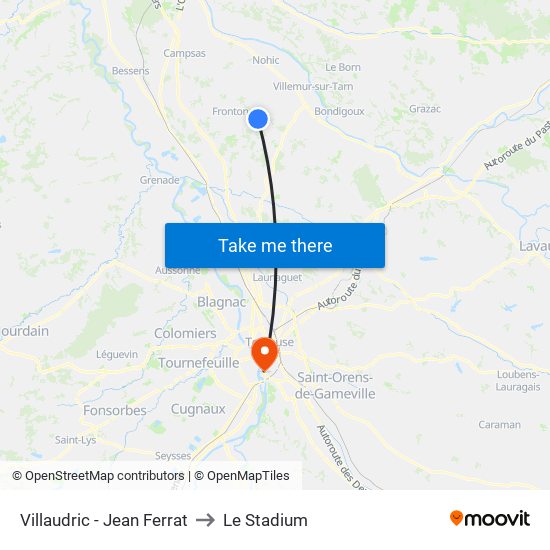 Villaudric - Jean Ferrat to Le Stadium map