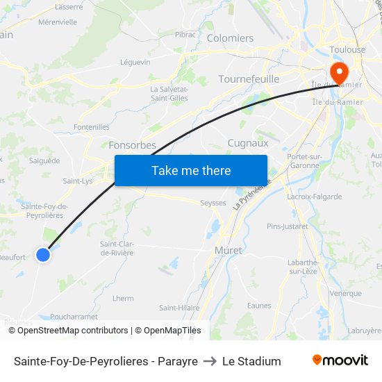 Sainte-Foy-De-Peyrolieres - Parayre to Le Stadium map