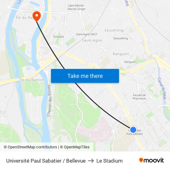 Université Paul Sabatier / Bellevue to Le Stadium map