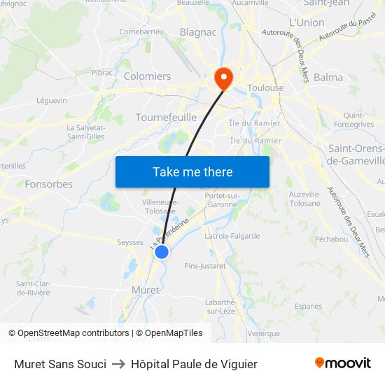 Muret Sans Souci to Hôpital Paule de Viguier map