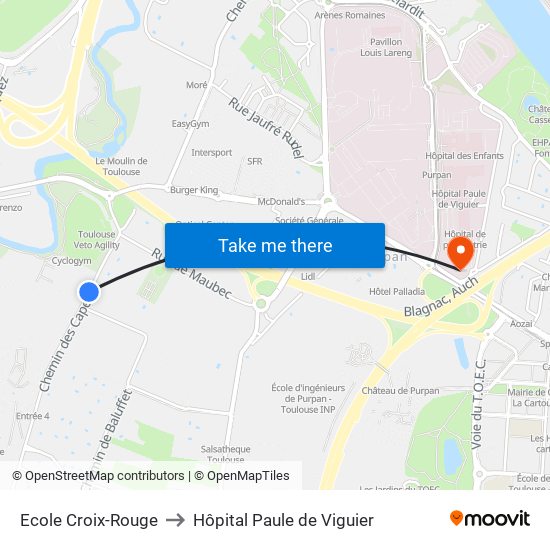 Ecole Croix-Rouge to Hôpital Paule de Viguier map