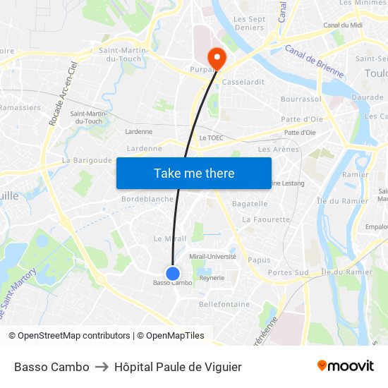 Basso Cambo to Hôpital Paule de Viguier map