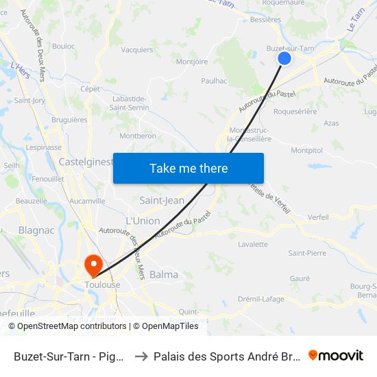 Buzet-Sur-Tarn - Pigeron to Palais des Sports André Brouat map