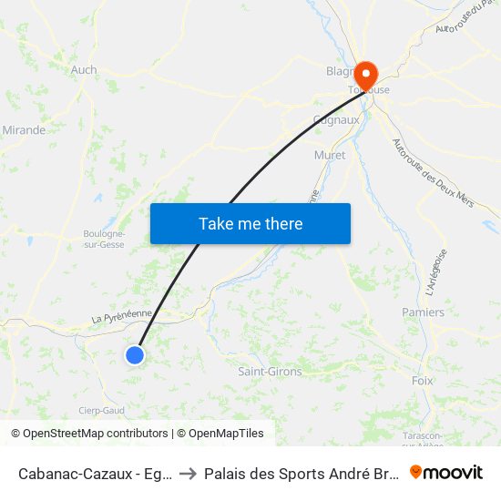 Cabanac-Cazaux - Eglise to Palais des Sports André Brouat map