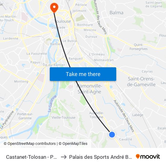 Castanet-Tolosan - Péries to Palais des Sports André Brouat map